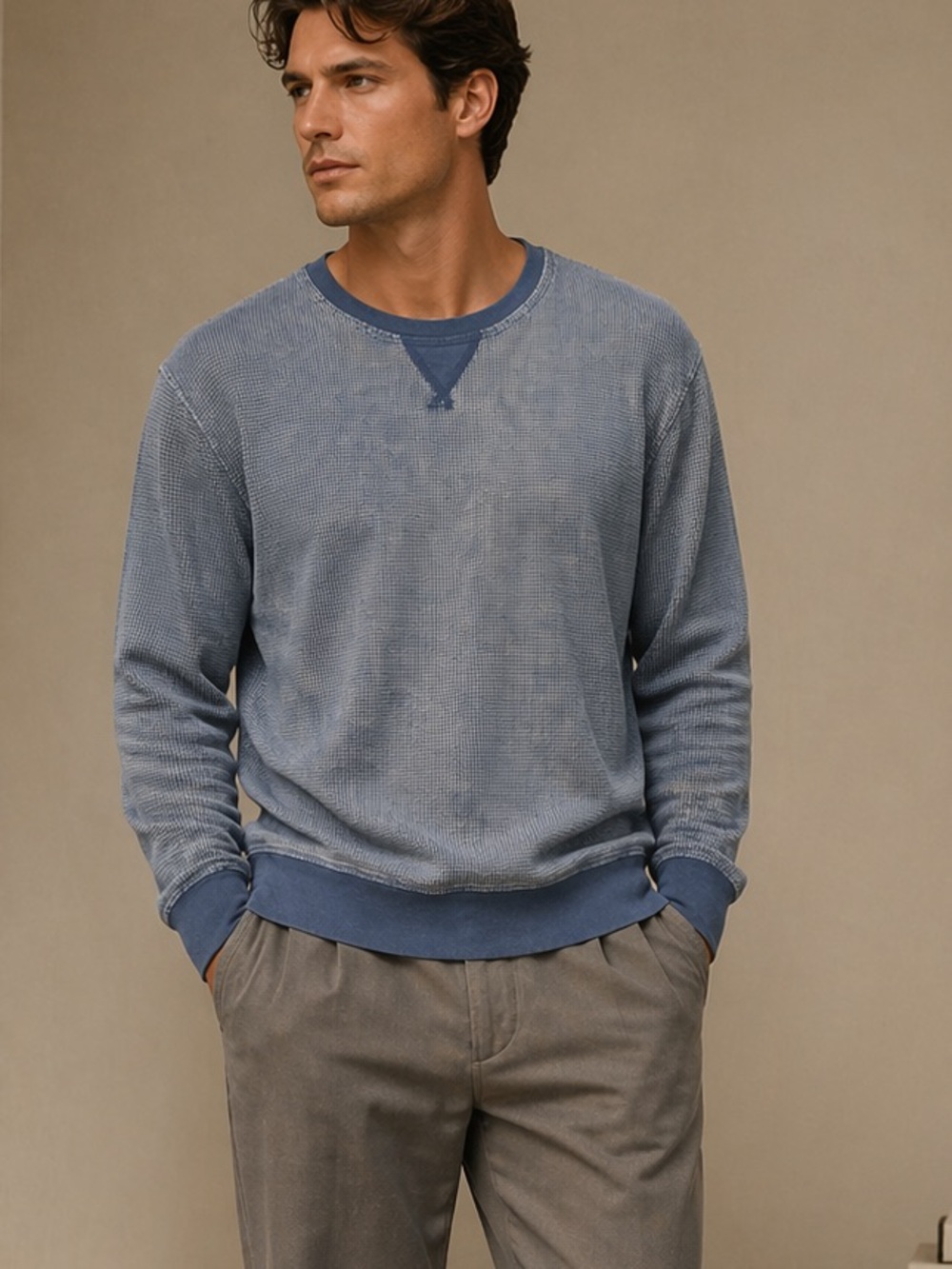 Perry Ellis Men’s Blue Thermal Textured Long Sleeve T Shirt size Medium